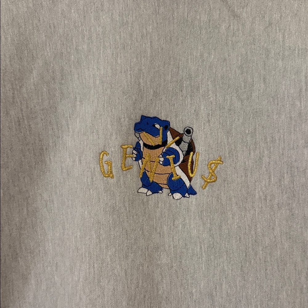 Geniu$ Piece$ Gray Pullover Hoodie with Embroidered Blastoise